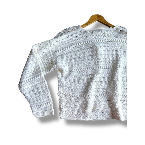 Vintage White Knit Cardigan Button Front Hand Knit Sweater Womens Medium - Picture 10 of 16